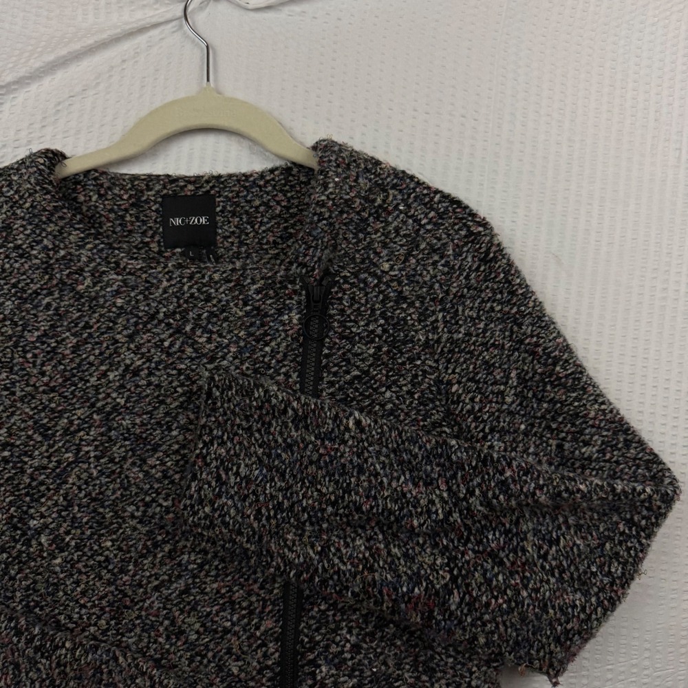 NIC+ZOE Womens Large Multi Color Boucle Asymmetric Zip Moto Jacket Textured